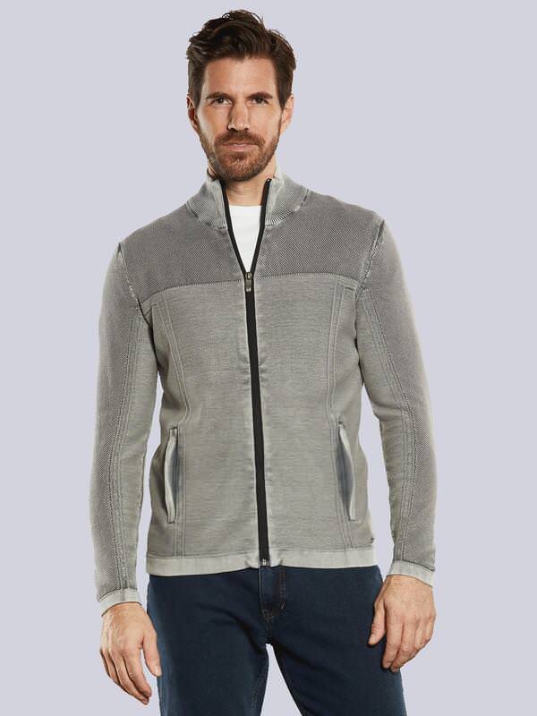 engbers Herren Cardigan strukturiert grau regular uni Zipper von engbers