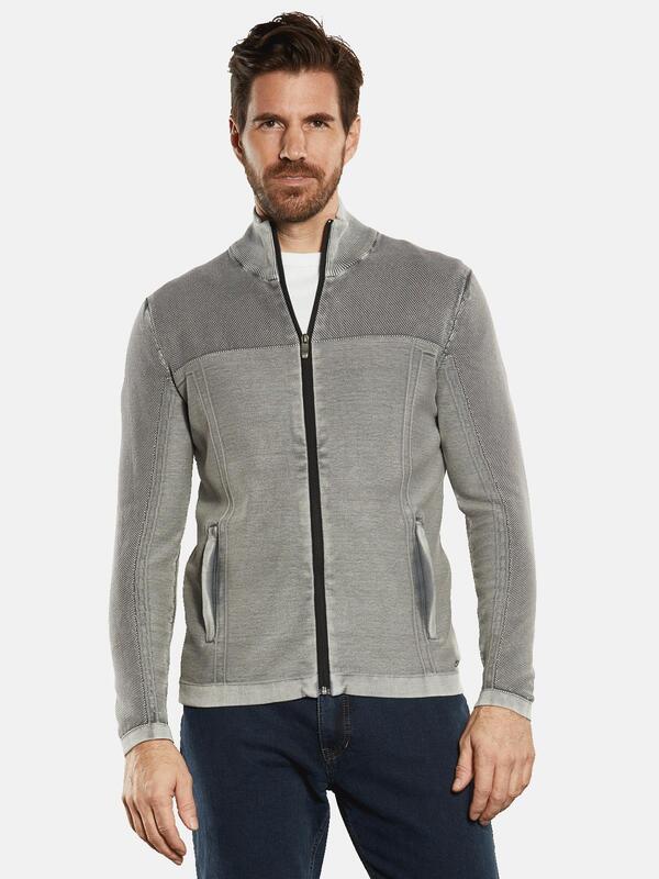 engbers Herren Cardigan strukturiert grau regular uni Zipper von engbers