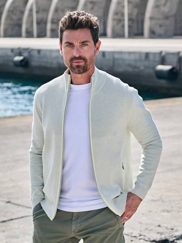 engbers Herren Cardigan strukturiert grün regular uni Zipper von engbers