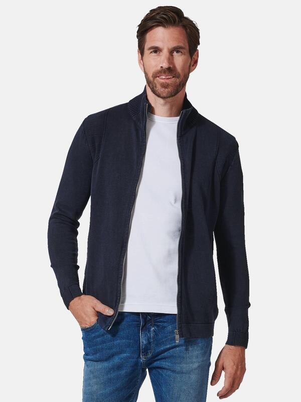 engbers Herren Cardigan uni blau regular Zipper von engbers