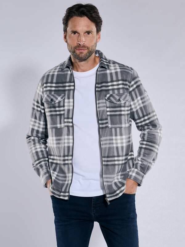 engbers Herren Flauschiges Overshirt kariert Grau regular Kent-Kragen von engbers