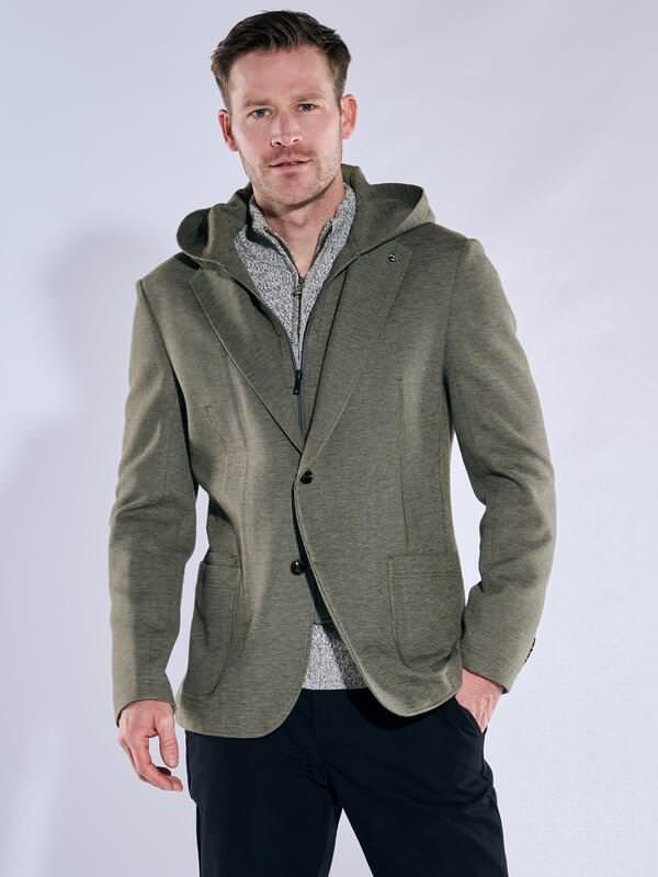 engbers Herren Freizeit-Sakko mit Inlet grün slim fit uni Reverskragen von engbers