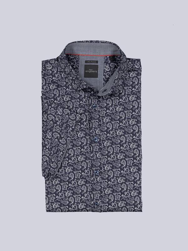 engbers Herren Kurzarm-Hemd "My Favorite" blau regular gemustert Kent-Kragen von engbers