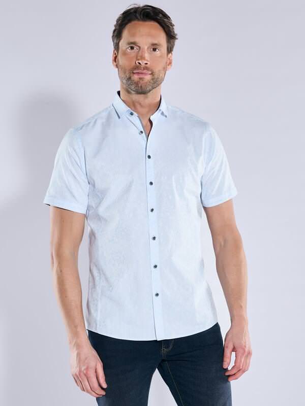engbers Herren Kurzarm-Hemd "My Favorite" blau regular gemustert Kent-Kragen von engbers