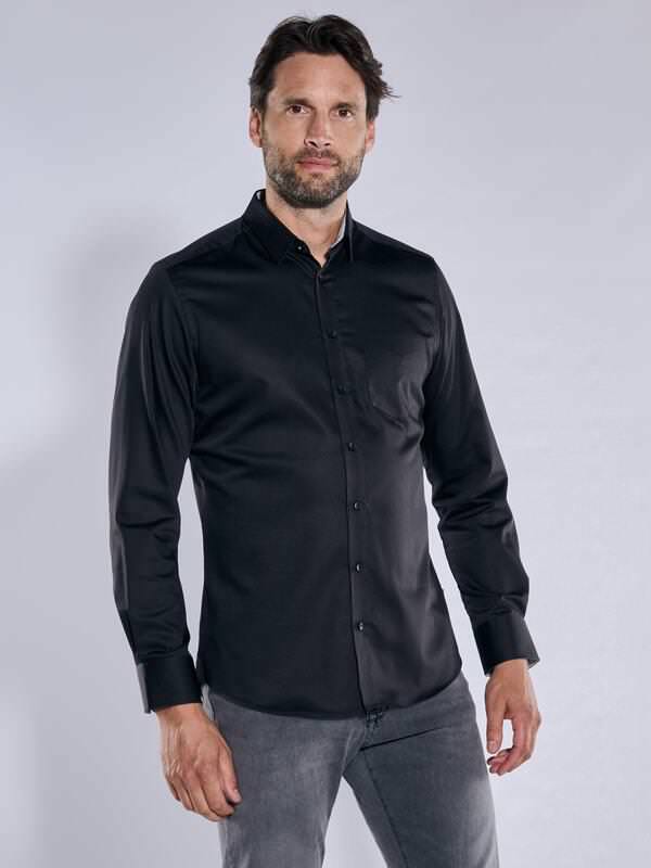 engbers Herren Hemd "My Favorite" schwarz regular uni Kent-Kragen von engbers