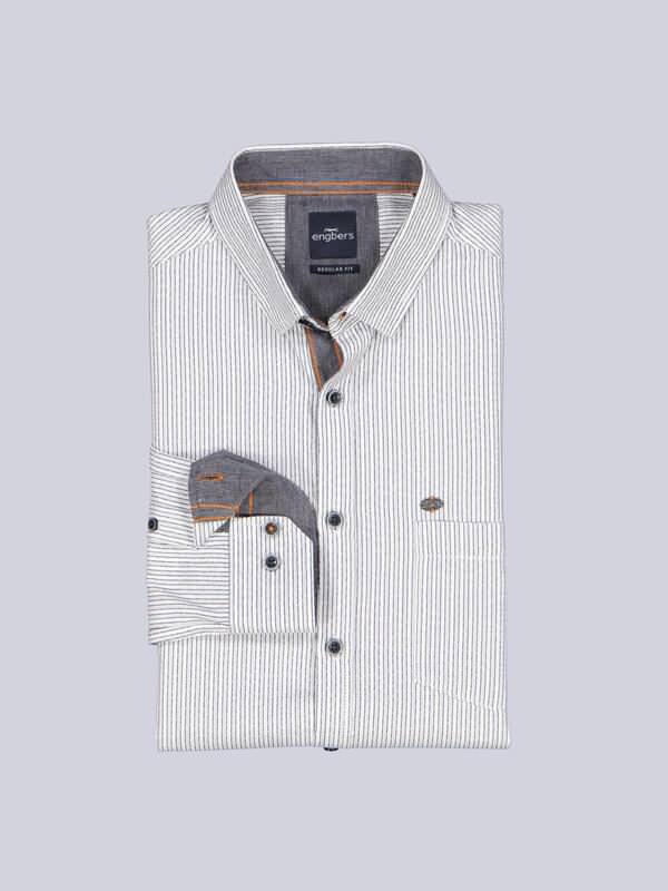 engbers Herren Hemd gemustert Weiß regular gestreift Button Under von engbers
