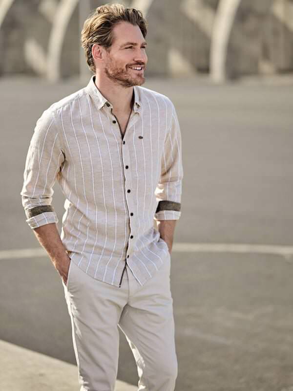 engbers Herren Langarm-Hemd aus Halbleinen beige regular gestreift Button Under engbers Herren Langarm-Hemd aus Halbleinen beige regular gestreift Button Under von engbers
