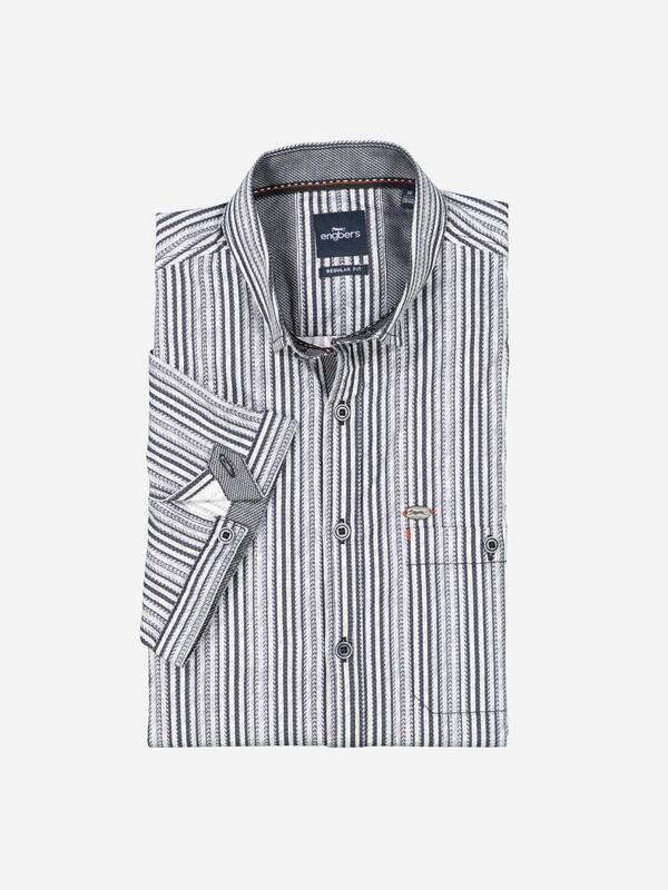 engbers Herren Hemd gemustert Schwarz regular gestreift Button Under von engbers
