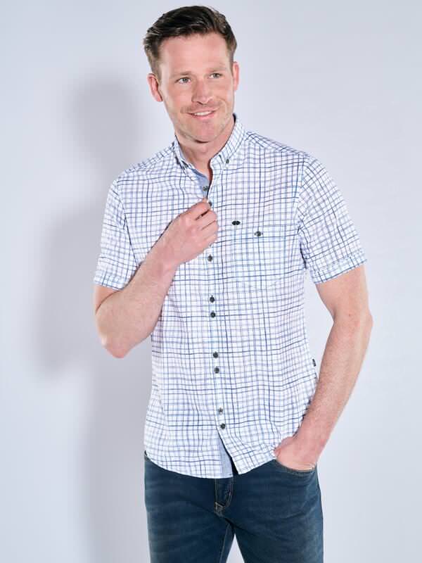 engbers Herren Kurzarm-Hemd kariert Blau regular Button Down von engbers