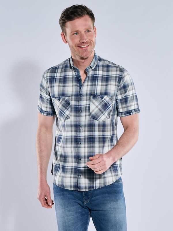 engbers Herren Kurzarm-Hemd kariert blau regular Button Down von engbers