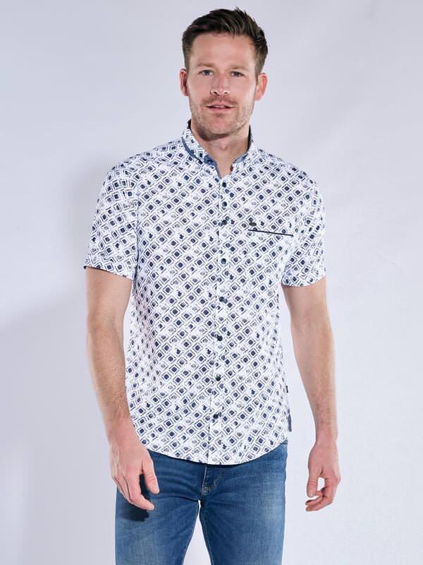 engbers Herren Hemd kurzarm blau regular gemustert Button Down von engbers