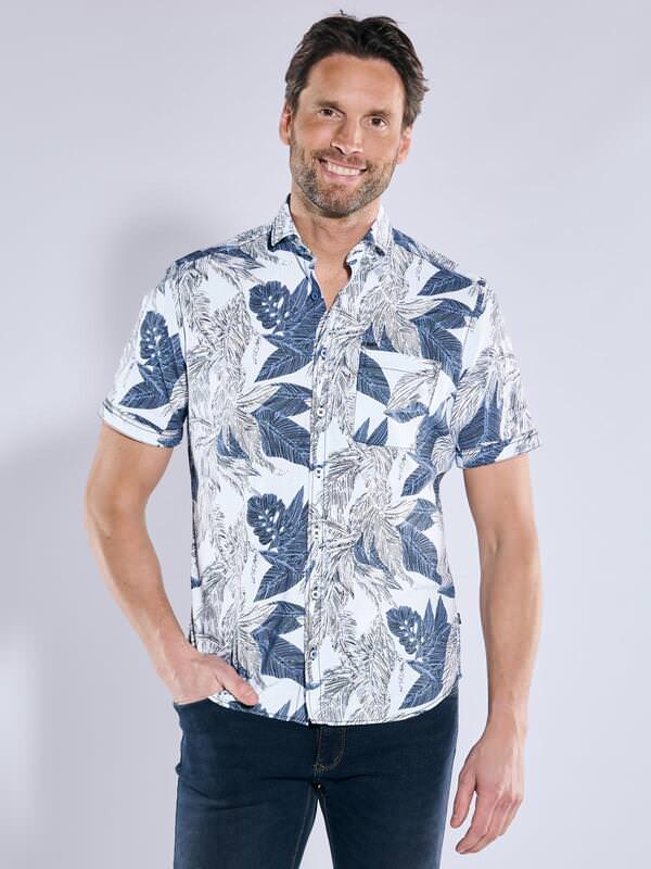 engbers Herren Hemd kurzarm Blau regular gemustert Haifisch von engbers