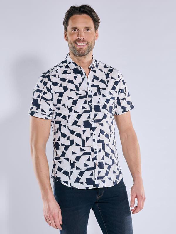 engbers Herren Kurzarm-Hemd aus Seersucker Blau slim fit gemustert Button Under von engbers