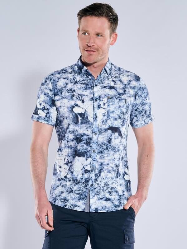 engbers Herren Kurzarm-Hemd gemustert Blau slim fit Kent-Kragen von engbers