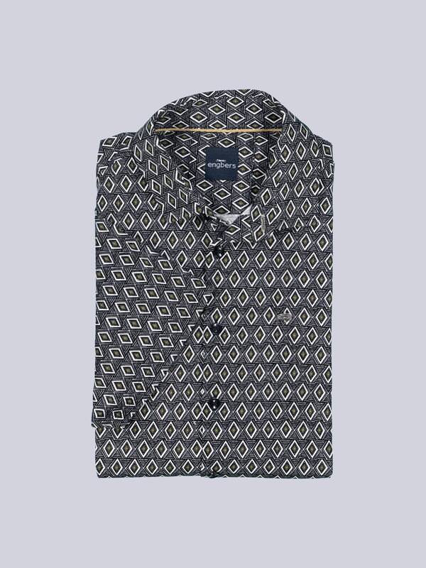 engbers Herren Kurzarm-Hemd slim fit schwarz gemustert Button Under von engbers