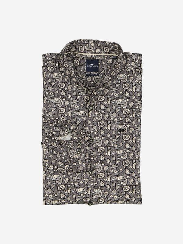 engbers Herren Hemd langarm Beige regular gemustert Button Down von engbers