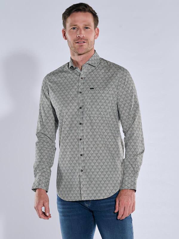 engbers Herren Langarm-Hemd gemustert Beige slim fit Haifisch von engbers