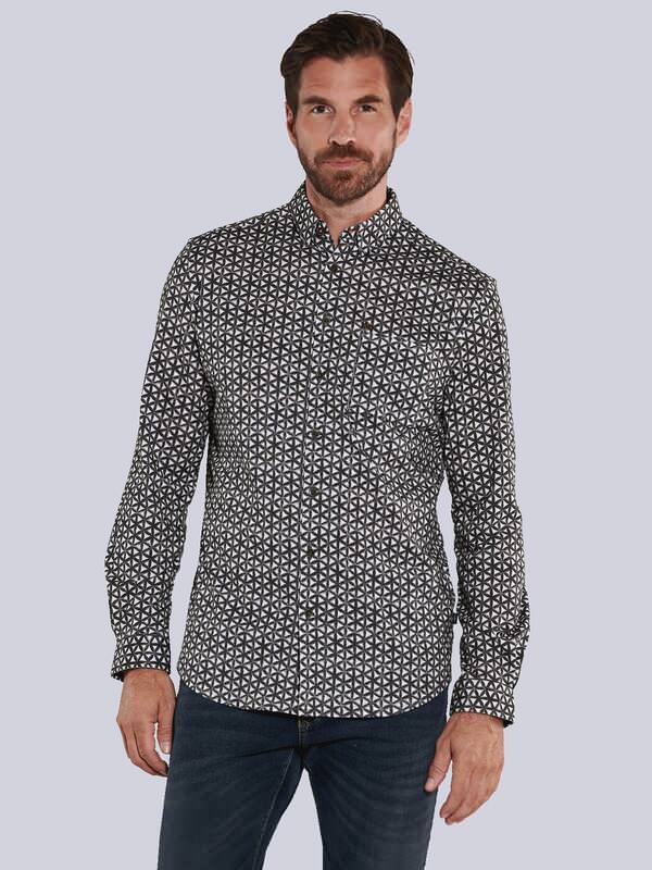 engbers Herren Hemd langarm Blau regular gemustert Button Under von engbers