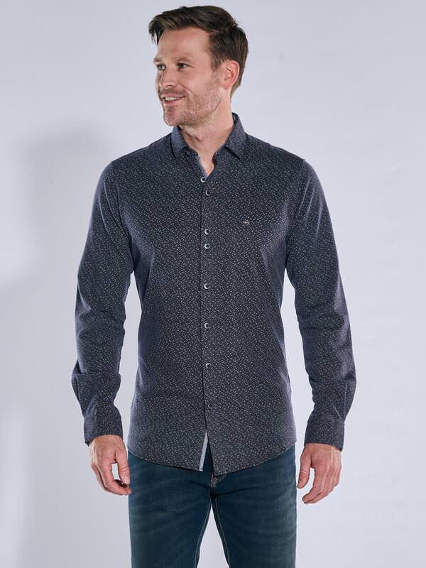 engbers Herren Hemd langarm Blau regular gemustert Haifisch von engbers