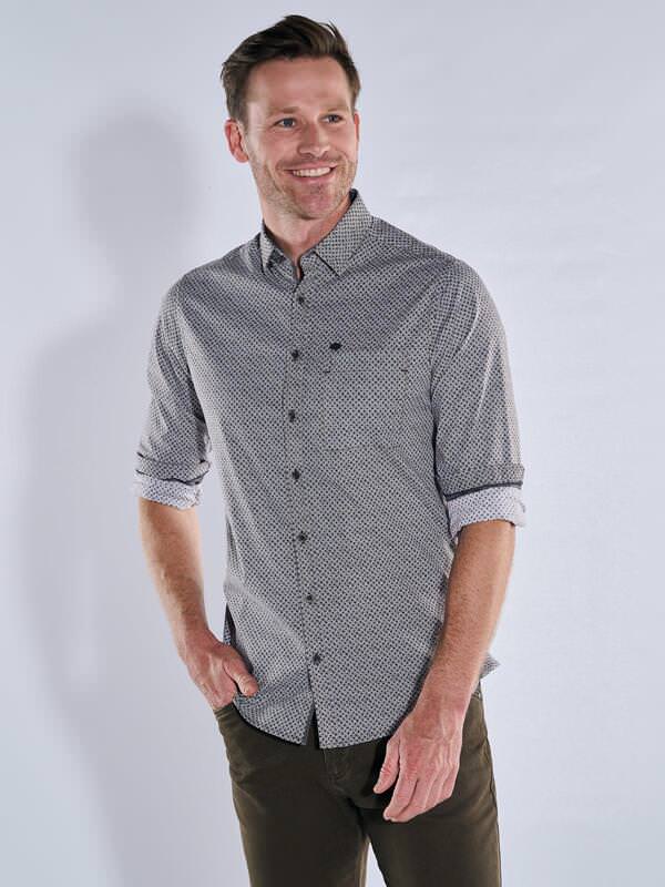 engbers Herren Hemd langarm Braun slim fit gemustert Button Under von engbers