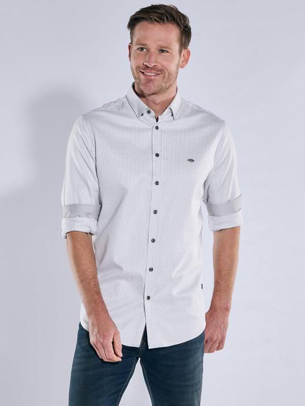 engbers Herren Hemd langarm Grau regular gemustert Button Under von engbers