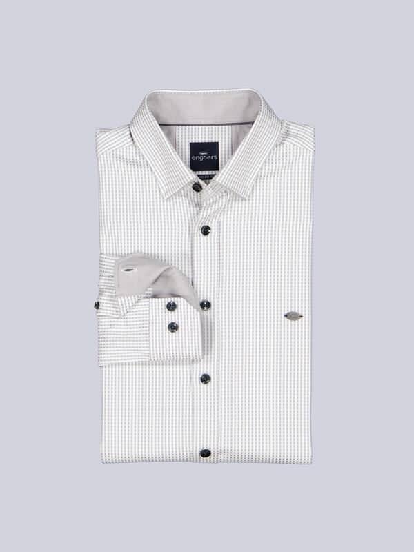 engbers Herren Hemd langarm Grau regular gemustert Button Under von engbers