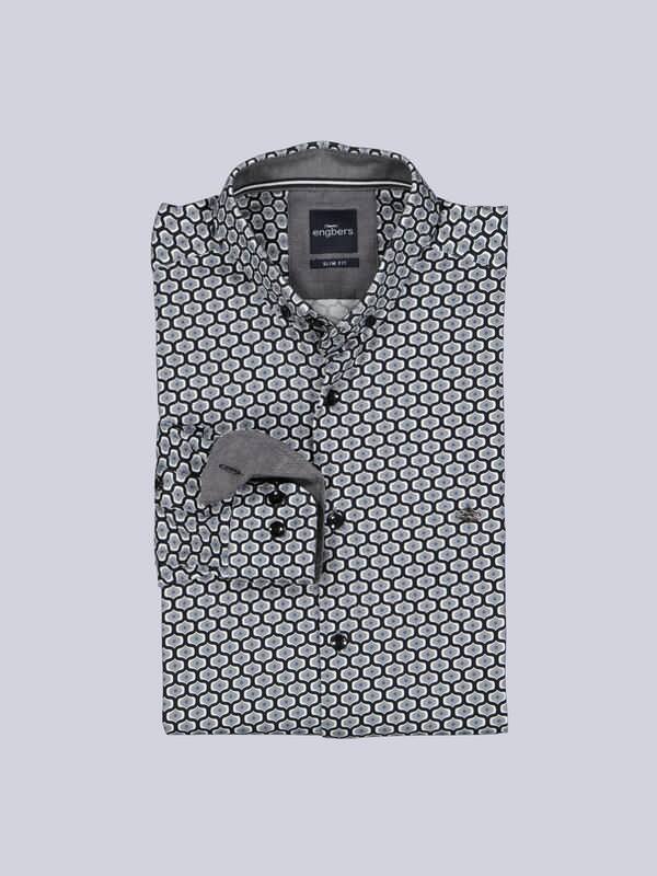 engbers Herren Hemd langarm Grau slim fit gemustert Button Down von engbers