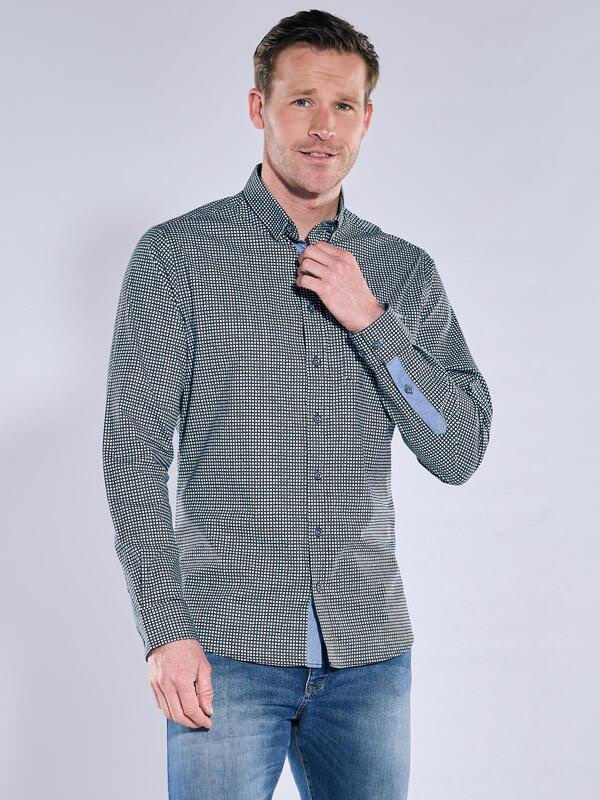 engbers Herren Hemd langarm Grün regular gemustert Button Under von engbers