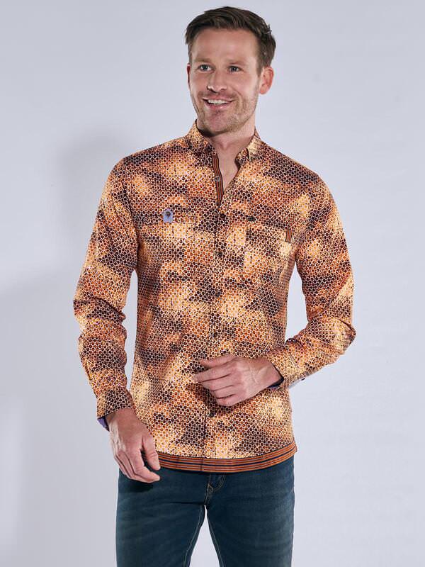 engbers Herren Hemd langarm Orange regular gemustert Button Down von engbers