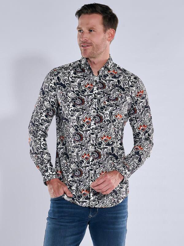 engbers Herren Langarm-Hemd gemustert Orange slim fit Haifisch von engbers