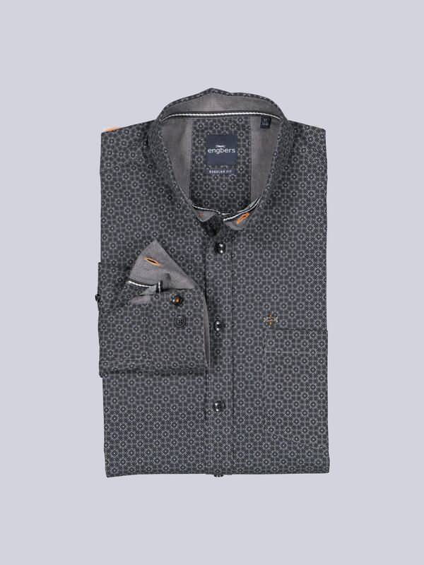 engbers Herren Hemd langarm Schwarz regular gemustert Button Down von engbers