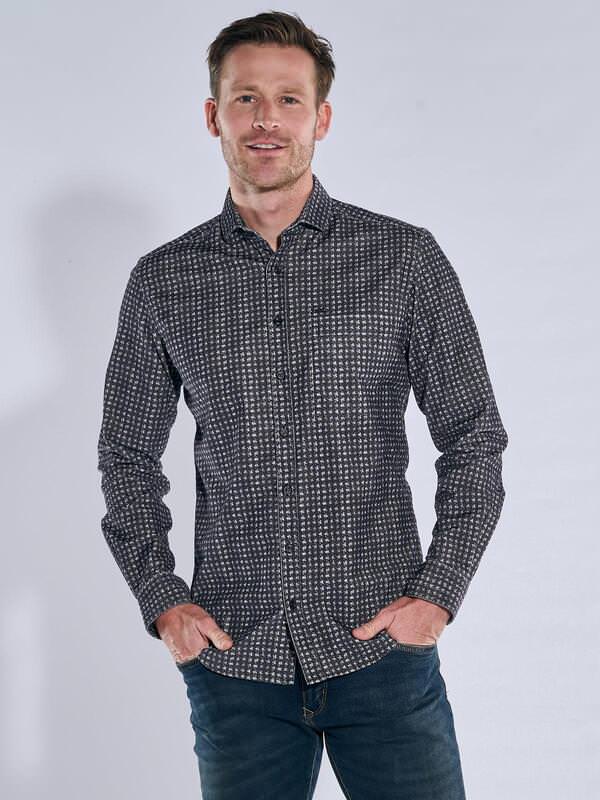 engbers Herren Hemd langarm Schwarz regular gemustert Haifisch von engbers
