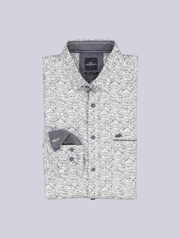 engbers Herren Hemd langarm Weiß regular gemustert Button Under von engbers