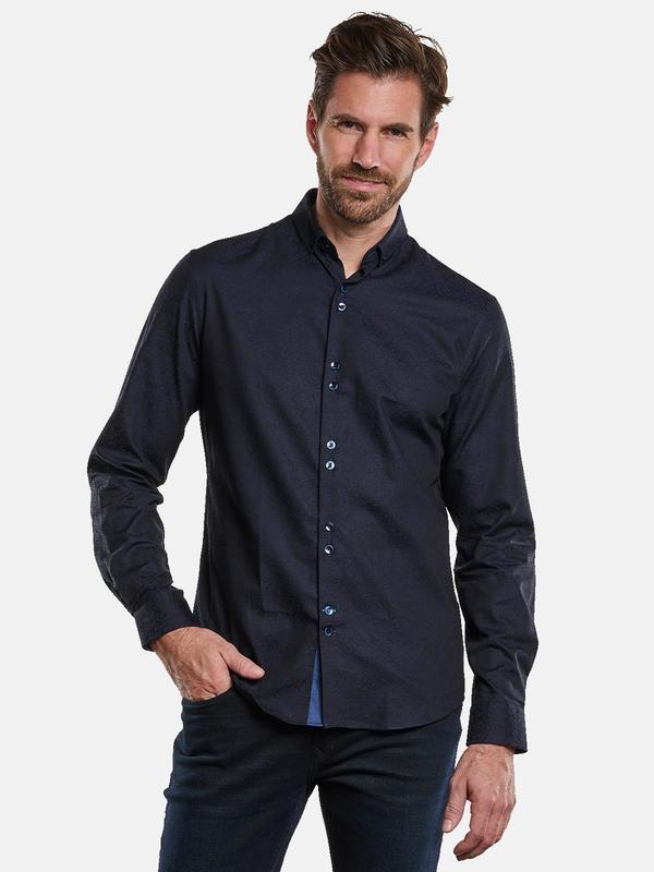 engbers Herren Langarm-Hemd gemustert blau regular Button Down von engbers