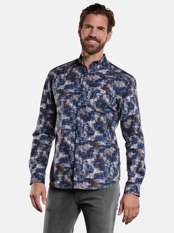 engbers Herren Langarm-Hemd gemustert blau regular Button Down von engbers