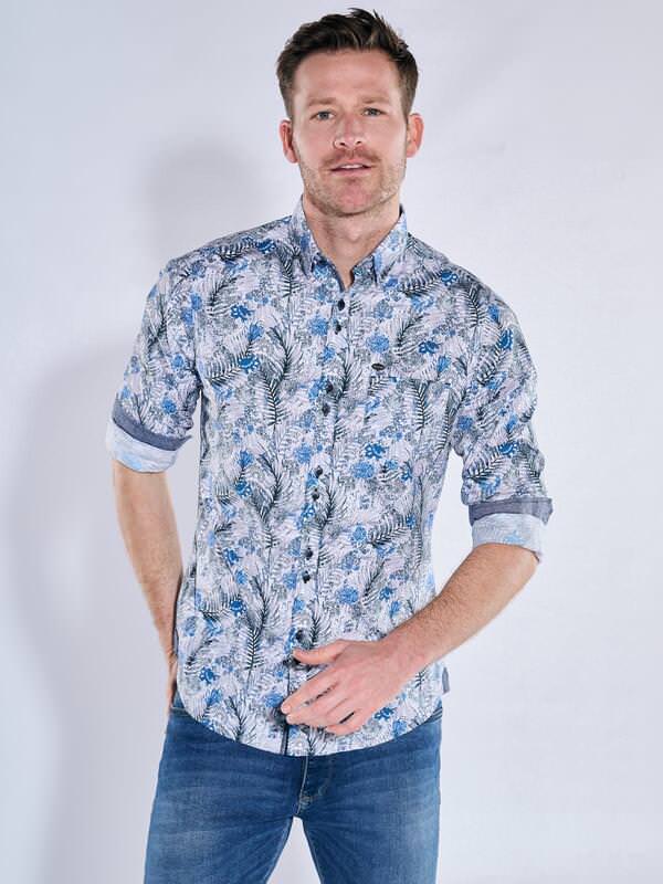 engbers Herren Langarm-Hemd slim fit blau gemustert Button Under von engbers