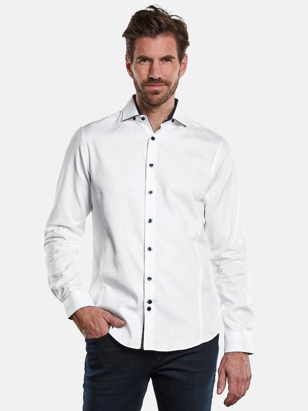 engbers Herren Langarm-Hemd mit Jaquard-Muster weiß regular gemustert Button Under von engbers