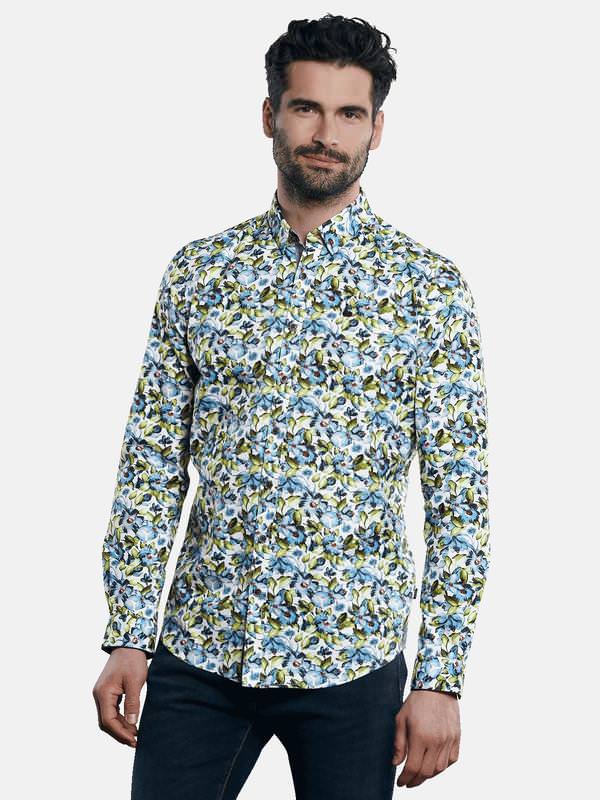 engbers Herren Hemd mit floralem All-Over Print grün slim fit gemustert Button Under von engbers