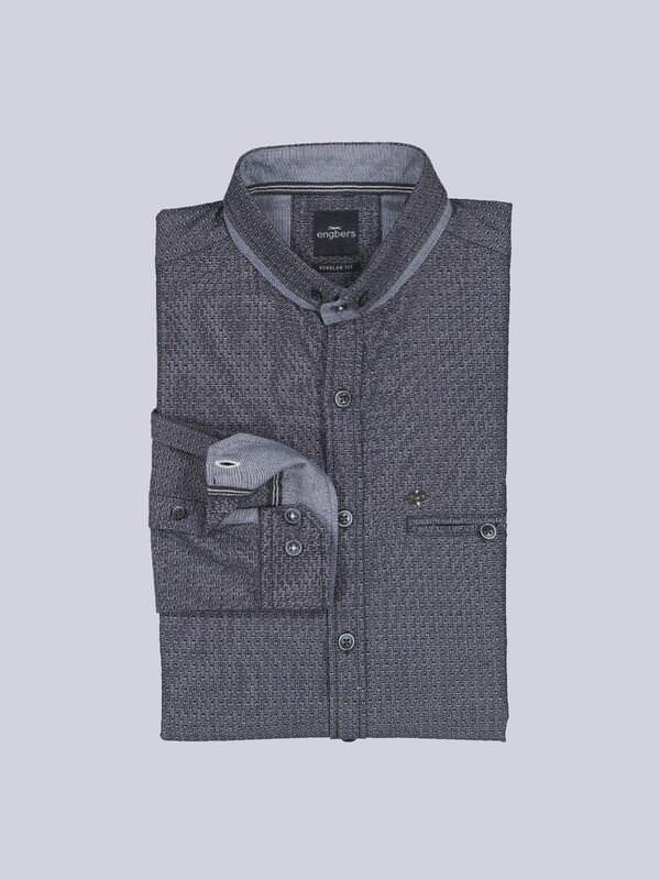 engbers Herren Langarm-Hemd strukturiert Blau regular uni Button Down von engbers
