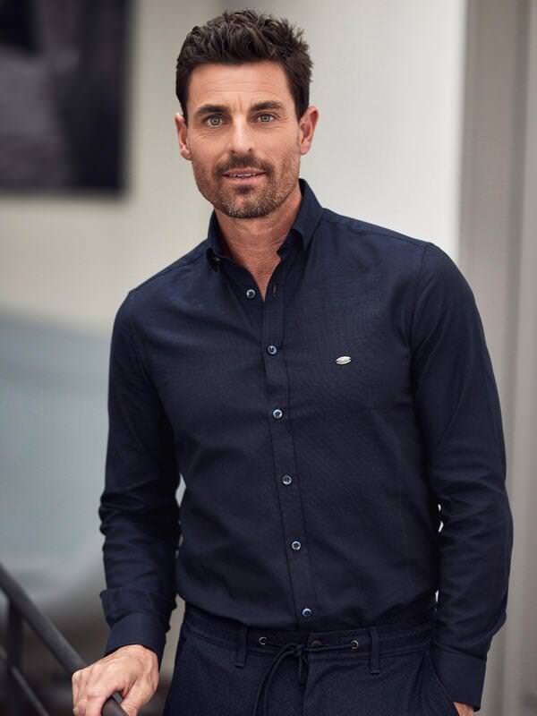 engbers Herren Hemd uni Blau regular Button Under von engbers