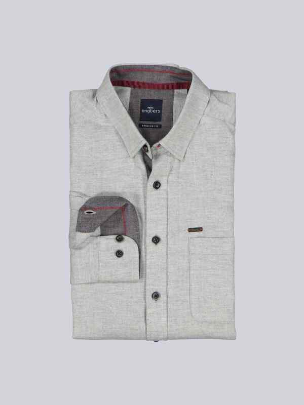 engbers Herren Lnagarm-Hemd uni Grau regular Button Under von engbers