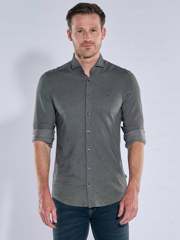 engbers Herren Langarm-Hemd gemustert Grau slim fit uni Haifisch von engbers