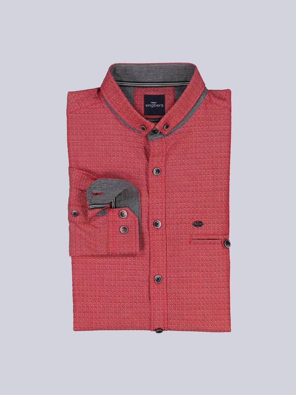 engbers Herren Langarm-Hemd strukturiert Rot regular uni Button Down von engbers