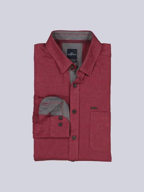 engbers Herren Lnagarm-Hemd uni Rot regular Button Under von engbers
