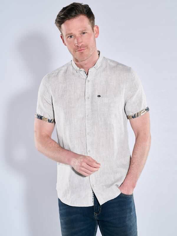 engbers Herren Kurzarm-Hemd aus Leinen beige regular uni Button Down von engbers