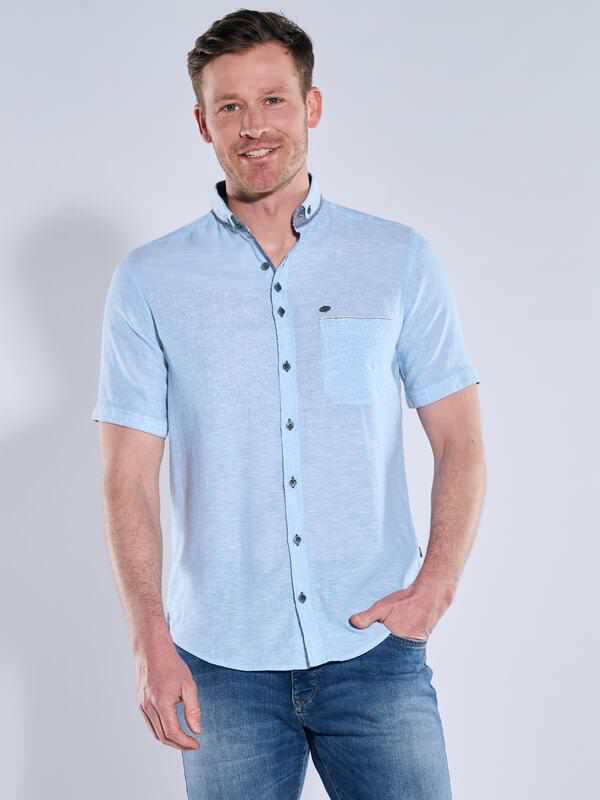 engbers Herren Kurzarm-Hemd mit Leinenanteil blau regular uni Button Down von engbers