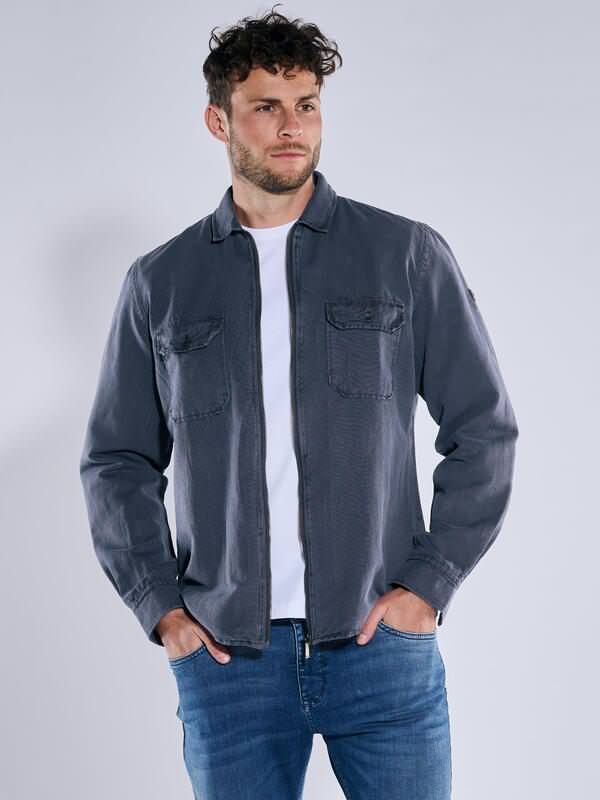 engbers Herren Langarm-Hemd mit Leinenanteil blau regular uni Kent-Kragen von engbers