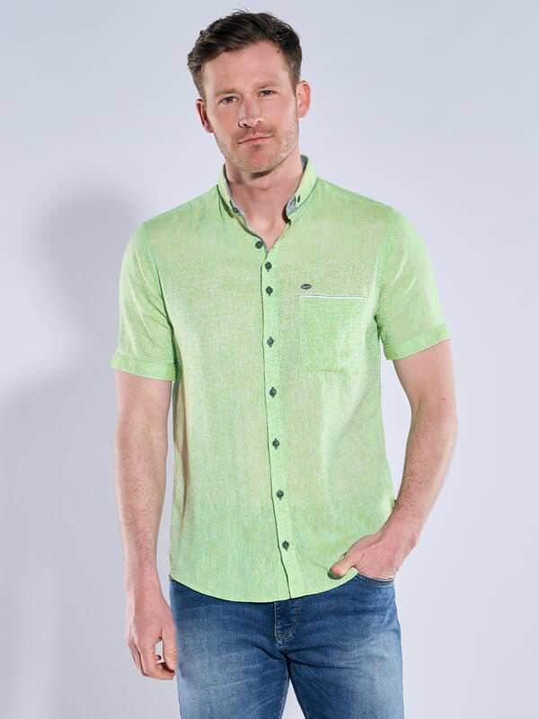 engbers Herren Kurzarm-Hemd mit Leinenanteil grün regular uni Button Down von engbers
