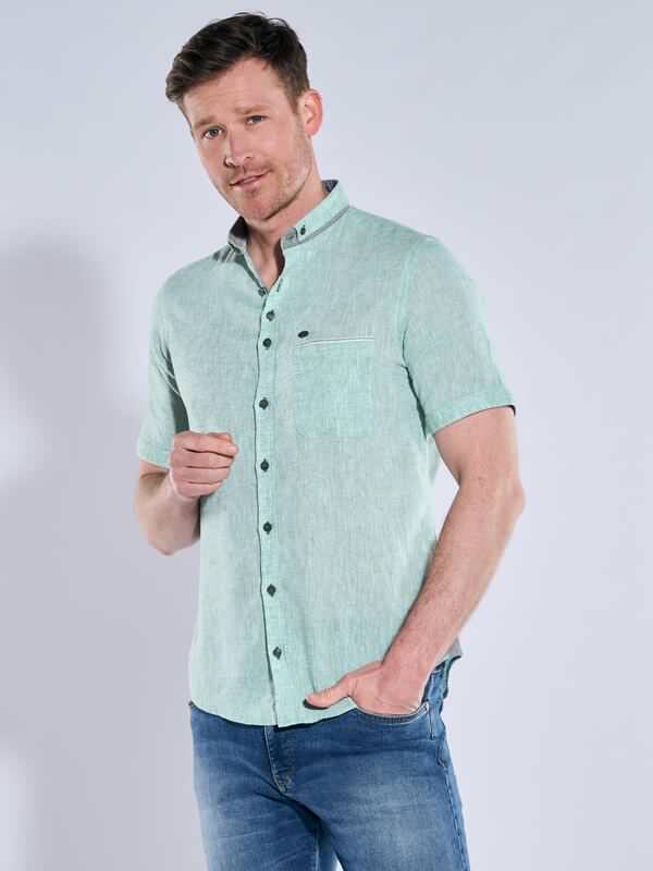 engbers Herren Kurzarm-Hemd mit Leinenanteil grün regular uni Button Down von engbers
