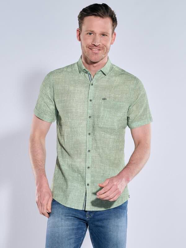 engbers Herren Kurzarm-Hemd strukturiert grün slim fit uni Button Under von engbers